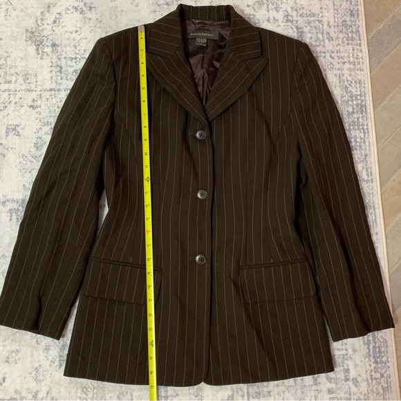 VTG Banana Republic Dark Brown Wool Pinstripe Blazer 4 - Picture 9 of 16